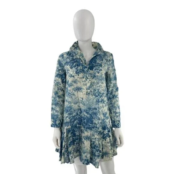 Tuckernuck Dress Misty Blue Toile Long Sleeve Drop Waist Tate Mini Dress Size S - Picture 5 of 12